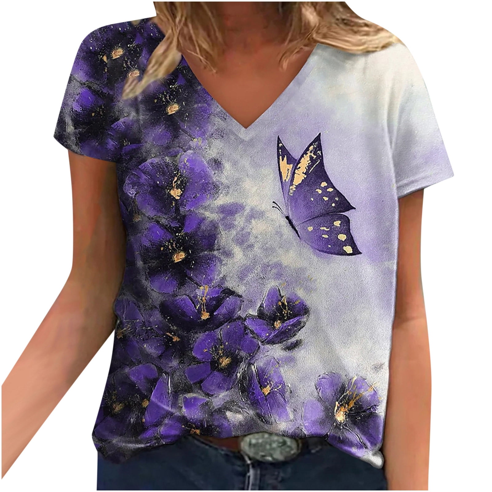 Butterfly Tops for Women, Women's Summer Short Sleeve Tops Fashion ...