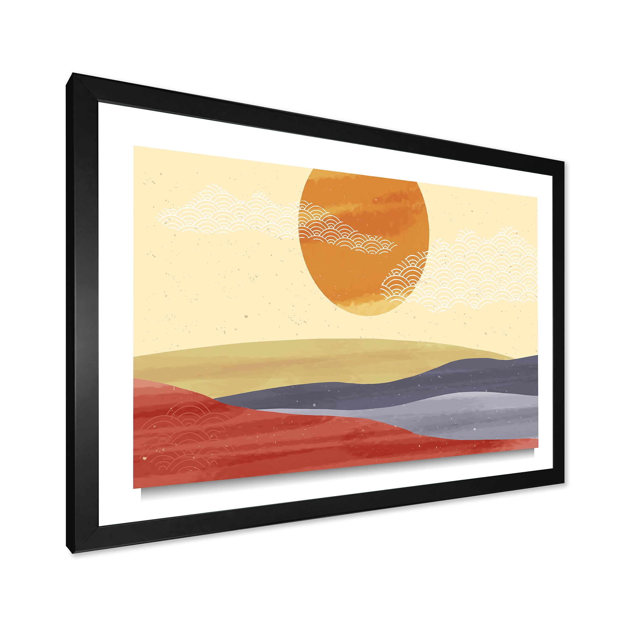 Designart 'Abstract Minimalistis Landscape Mountain & Moon' Modern Framed Art Print