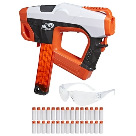 Nerf Pro Sender Half-Length Semi Auto Dart Blaster, 30 Nerf Pro Half-Length Darts, Magazine, 14 