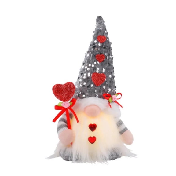 Valentine's Day LED Light Up Gnome Decoration Romantic Heart Design with Sequined Hat, Perfect Gift