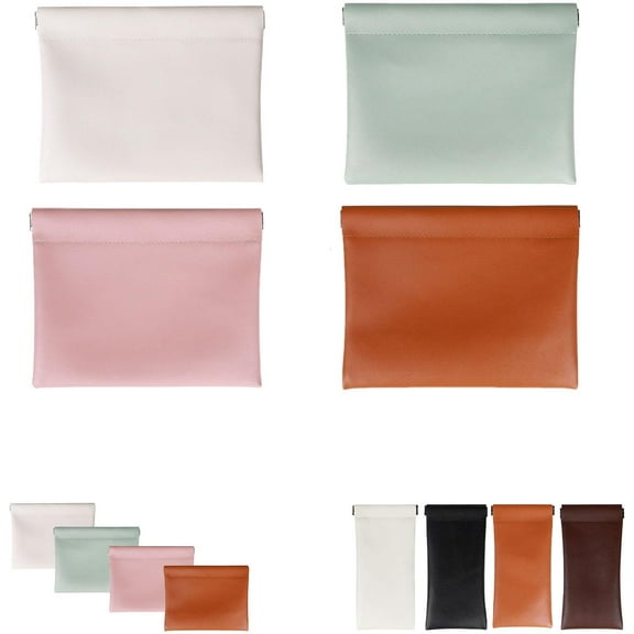 Erebloom Pouchic 4-Pack Snap Closure Leather Organizer Pouches, (5.5*7.1&3.6*7.1 in), Self-Closing Mini Bags for Cosmetics, Jewelry, Travel Essentials