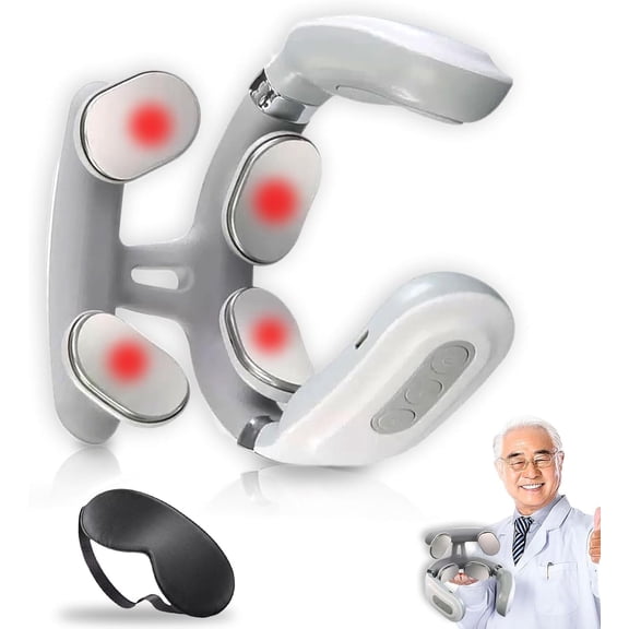 YEPOLERCE Neck Massager Heated Electric Massage with 8 Vibration Modes & 15 Intensity Levels, Portable Head for Pain Relief, Improves Sleep Quality