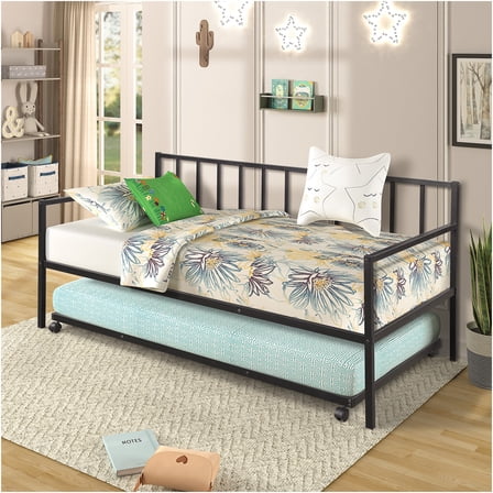 JERFIT Twin Daybed with Trundle Multifunctional Metal Lounge Dayb