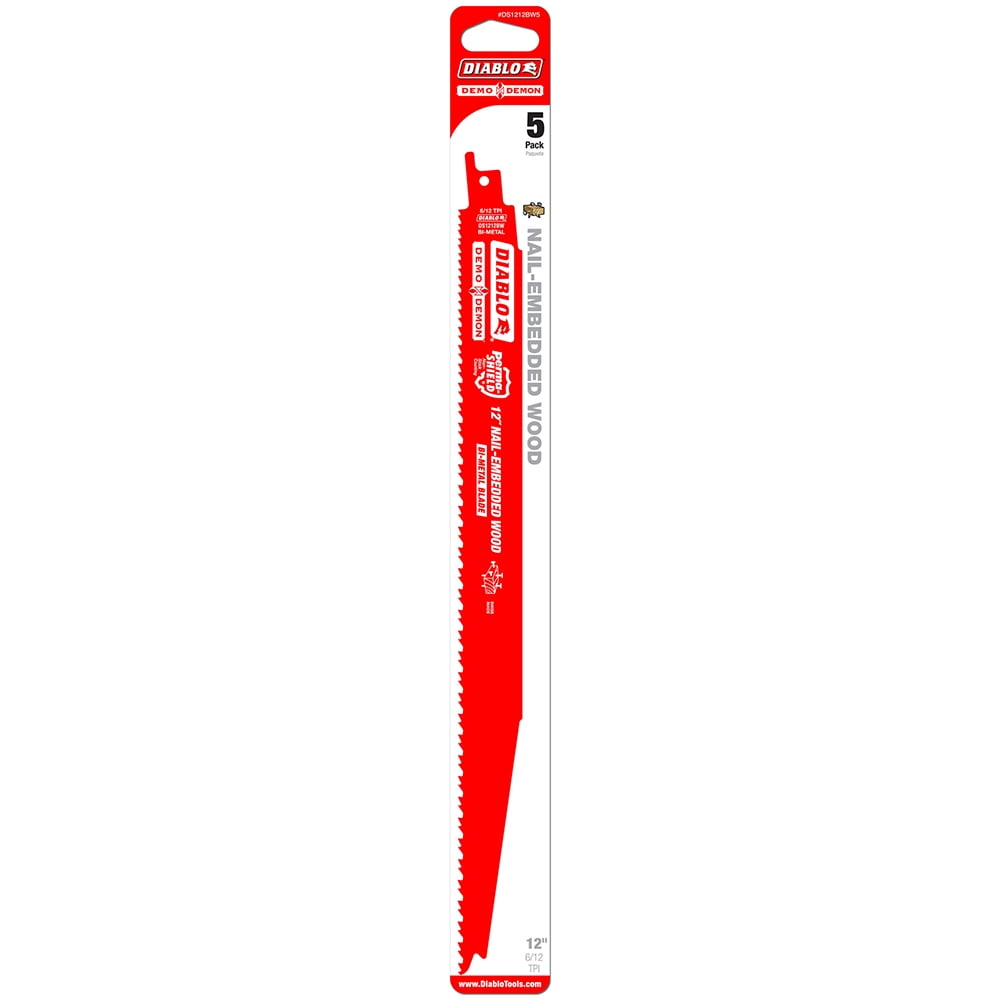 Diablo 12 in. Bi-Metal Dual Tooth Reciprocating Saw Blade 6/12 TPI 5 pk