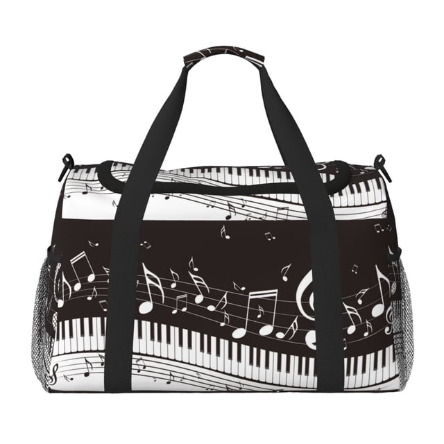 Vsdgher Piano Keys With Musical Notes Pattern Unisex Hand Travel Bag,Foldable Travel Duffel BagsTravel Essentials Sport Gym Bag,Overnight Travel Duffel Bag with Adjustable Strap