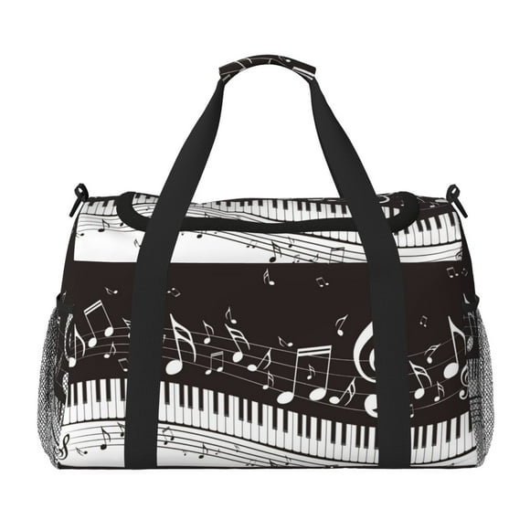 Balery Piano Keys With Musical Notes Bolsa de Gimnasio para Mujeres, Bolsa de Viaje con Bolsillo Húmedo, Bolsa de Fin de Semana para Mujeres, Bolsa de Viaje Resistente al Agua