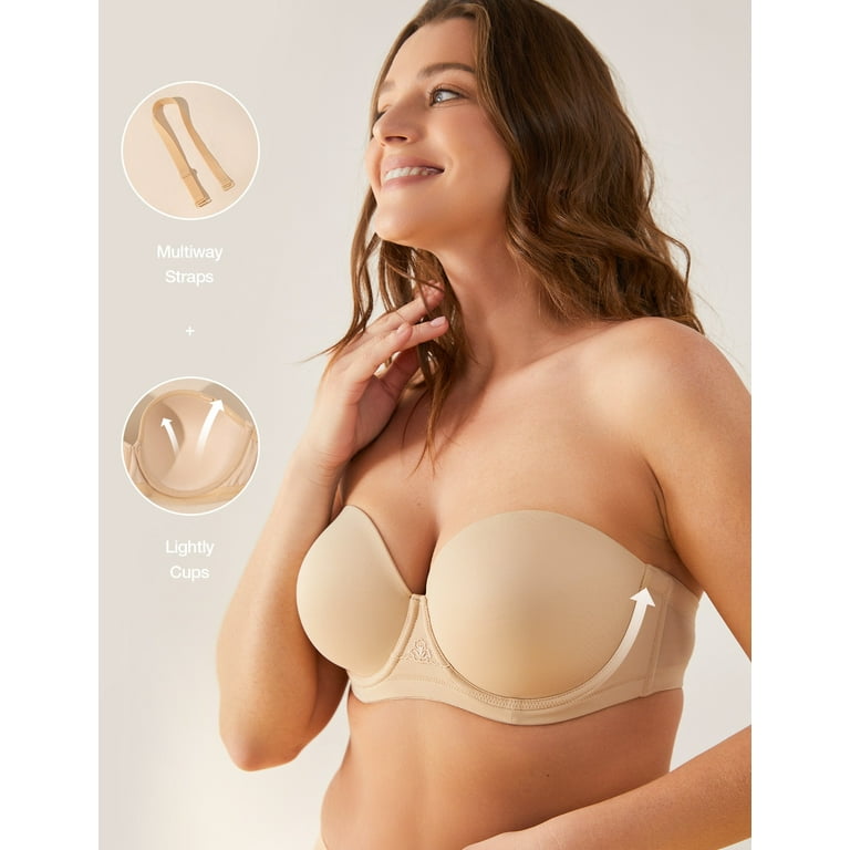 Deyllo Women's Strapless Push Up Full Cup Plus Size Underwire Padded Bra,  Beige 34A 