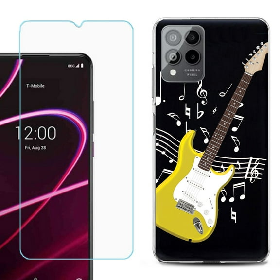 OneToughShield ® for T-Mobile Revvl 6x Pro 5G Shockproof Fashion Phone Case, with Tempered Glass Screen Protector - Guitar Yellow