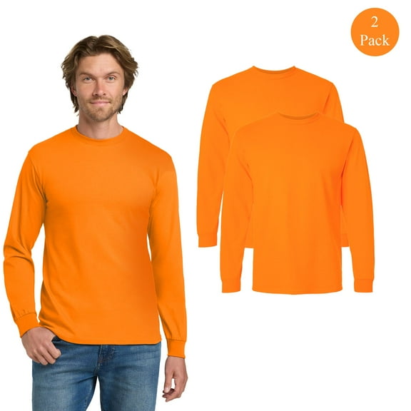 Gildan Hi Vis Safety Long Sleeve T-Shirt, High Visibility Safety Orange Shirt for Men, 2-Pack, S