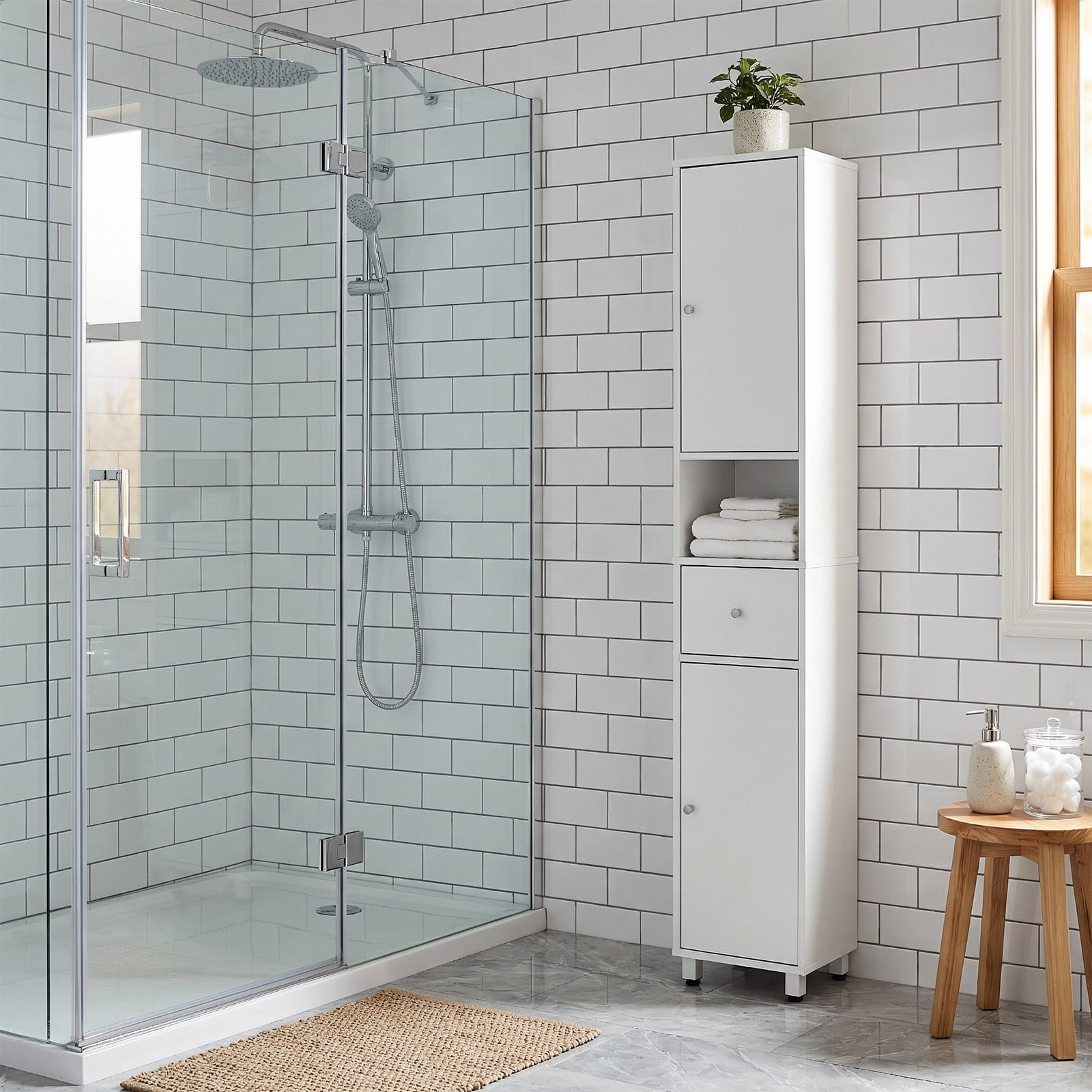 Bathroom Vanity, White Particleboard With Melamine Veneer, Two Doors, One Drawer, One Shelf, 30*30*170cm