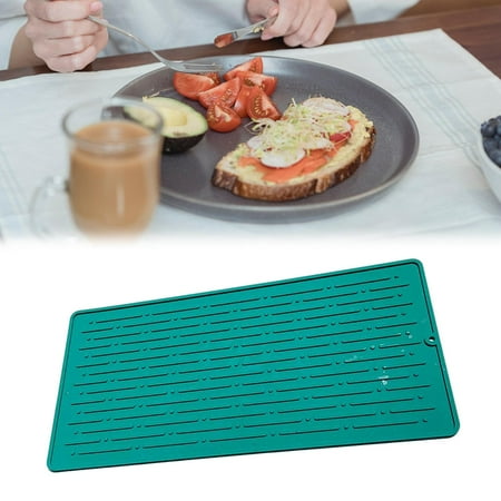 

Silicone Dish Drainer Pad 30x14.5cm Tableware Non-Skid Heat Resistant Placemat Table Mat Flexible Drainboard Mat Drying Mat Blue