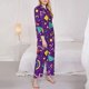 thumbnail image 3 of Balery Retro 80s Style Conjunto de Pijama con Estampado para Mujer, Conjunto de Dos Piezas con Manga Larga, Ropa de Dormir Suave con Bolsillos, Pijamas Cómodos-XX-Large, 3 of 7