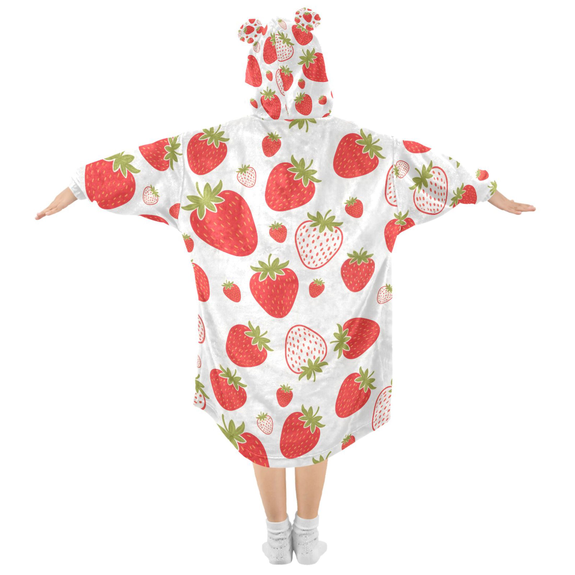joogoo Wearable Blanket Hoodie for Strawberry Red Oversized Sherpa Hooded 3-14 YR M