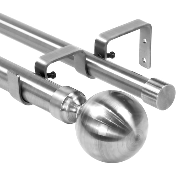 Urbanest Steel Ball Manhattan 1" 3/4" Double Drapery Curtain Window Rod Set - 84" to 120", Brushed Steel
