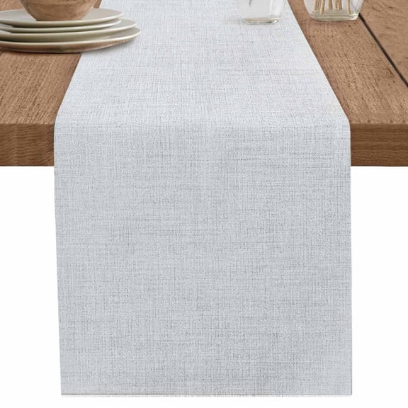 nqOlkjepod White Burlap Texture Table Runner 90 Inches Long Farmhouse Dress Scarves, Farmhouse Vintage White Dining Tablerunner for Coffee Table/Kitchen Island/Party Décor, 13" x 90"