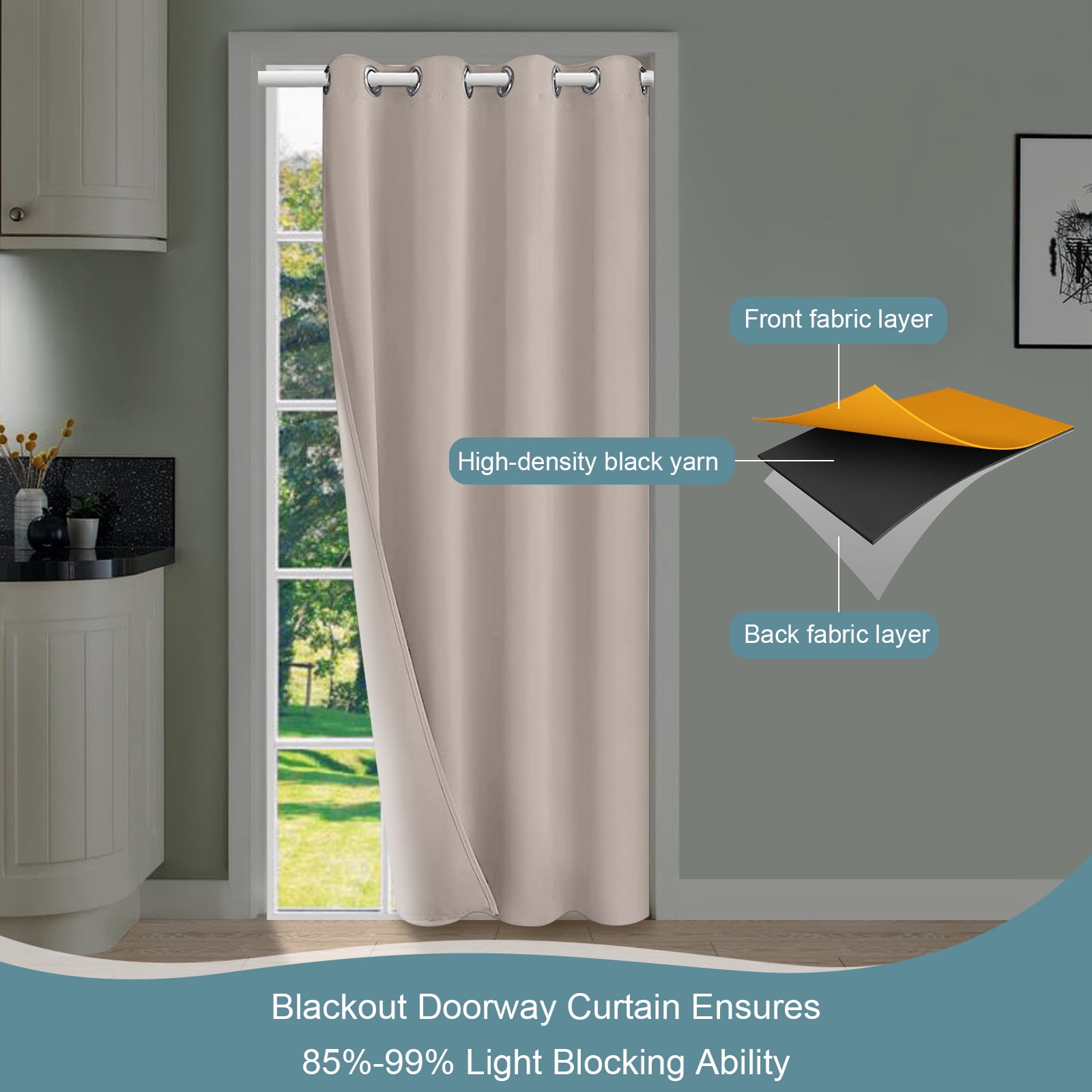 DONGPAI Blackout Curtains for Doorways and Closets, Privacy Door Curtain Room Divider Thermal Insulated Door Curtain, 1 Panel, 52" x 96", Beige
