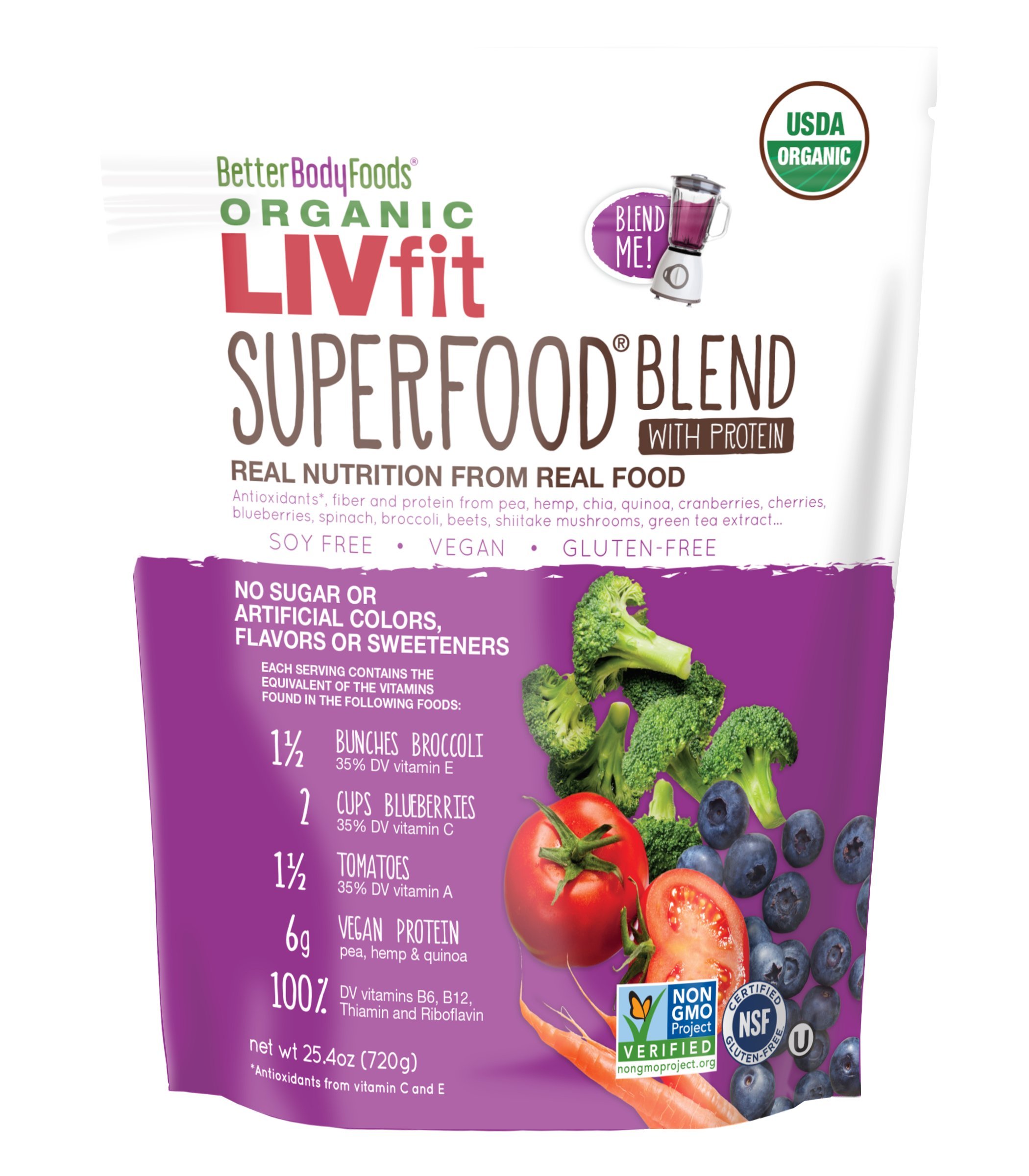 LIVfit Superfood Organic Superfood Blend Powder 720 Gram, 6g of Vegan