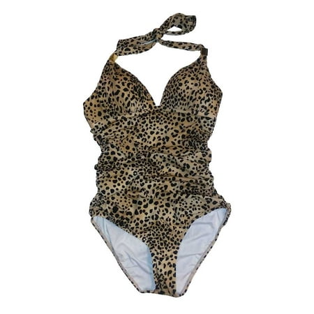 Victoria's Secret One-Piece Halter Ruched Swimsuit Leopard