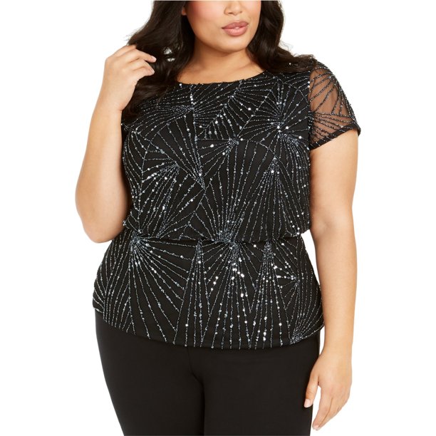 Camiseta con adornos de malla para mujer Adrianna Papell carbón 22W