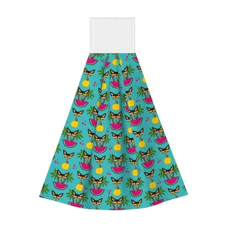 

Adobk Sunmmer Cat Print Coral Velvet Hand Wipes Fashion Hanging Kitchen Towel for Bathroom Washcloth Absorbent Tie Towel