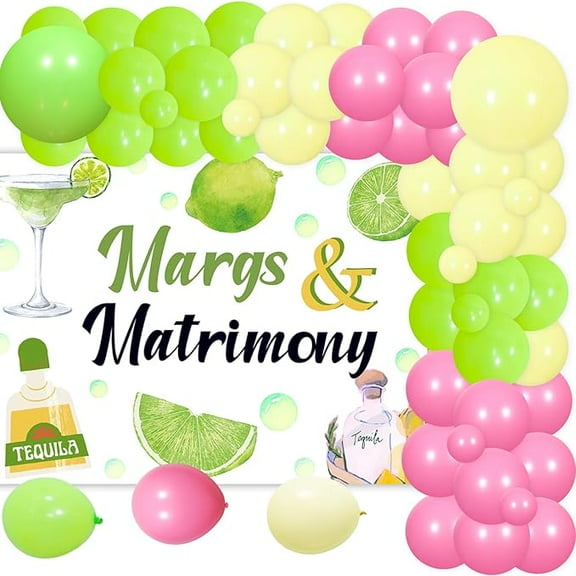 Margs and Matrimony Bachelorette Party Decorations, Margs and Matrimony Backdrop Decor, Margarita Bachelorette Party Supplies Balloon Garland Arch Kit for Mexican Fiesta Wedding Bridal Shower Party