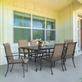 thumbnail image 4 of Nuu Garden 7 Pieces Patio Dining Set, All-Weather Outdoor Furniture with 6 Dining Chairs and 1 Rectangle Steel Dining Table with Umbrella Hole for Patio Deck Garden, Brown, 4 of 10