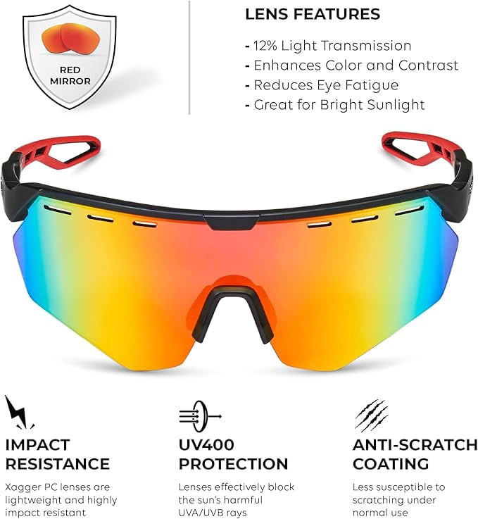 Xagger Sport Shield Sunglasses for Men Women Cycling Running Baseball UV400 Sun Glasses Wrap Around TR90 Frame