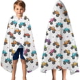 thumbnail image 3 of White Colorful Monster Cartoon Trucks Pattern Hooded Bath Towel，60"x35" for Ages 3 To 12 Kids, Quick Dry Lightweight Soft Microfiber Hood Beach Towel Cover Up for Kids, 3 of 7