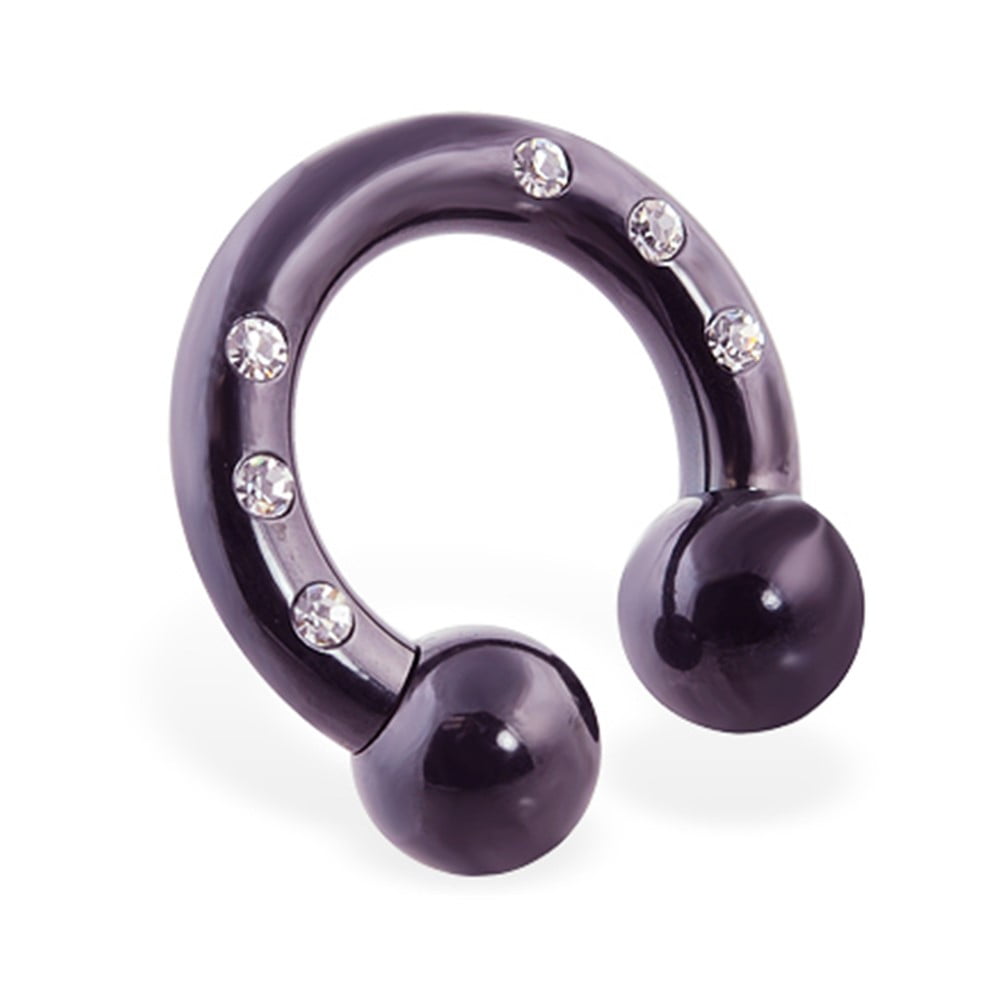MsPiercing Black Titanium Circular (Horseshoe) Barbell With CZ Gems, 4 Ga