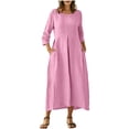 thumbnail image 5 of XUNKUSGA Cotton Linen Dresses for Women Casual Soild Button Up Long Dresses Fashion Crew Neck 3/4 Sleeve Flowy Maxi Dress for Daily,Work ,Beach S-2XL,Pink, 5 of 9