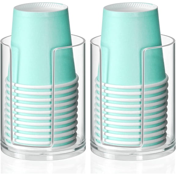 GoXteam 2 Pack Bathroom Cup Dispenser, Small Cup Holder and Mouthwash Cups Holder for 3 Oz Countertop, Convenient Paper Cup Dispenser, Clear