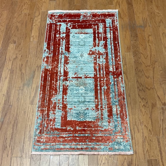Turkish Modern Erased Design Wool & Silk Rug - 2'7 x 4'11