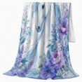 thumbnail image 2 of Blue mane white horse garden Flannel Blanket soft lavender floral equine artwork Home Decor for couch bedroom reading nook, Christmas Gift for horse lovers and teens, 2 of 9