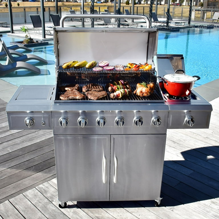 6 Burner Stainless Steel Barbecue Table Top Gas Grill Glass Shield