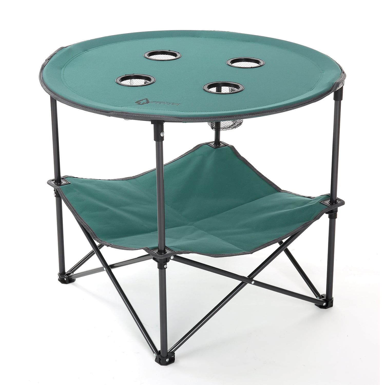 ARROWHEAD OUTDOOR Heavy-Duty Portable Folding Table, 4 Cup Holders, No Sag  Surface, Compact, Round, Carrying Case, Steel Frame, High-Grade 600D 