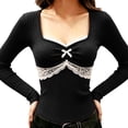 thumbnail image 6 of MYAOYI Womens Coquette Style Lace Trim Top Sweetheart Neck Long Sleeve, 6 of 7
