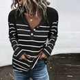 thumbnail image 2 of WREESH Womens Fashion T-Shirts Striped Loose Casual Long Sleeve Round-Neck Ladies Warmth Tops Blouse Pullover Black, 2 of 6