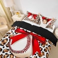 thumbnail image 3 of Castle Fairy Baseball Sport Twin Duvet Cover, Ribbon Bow Leopard Print Twin Bedding, Brown Red White,Black Reversible,2pcs,1 Duvet Cover and 1 Pillowcase, 3 of 6