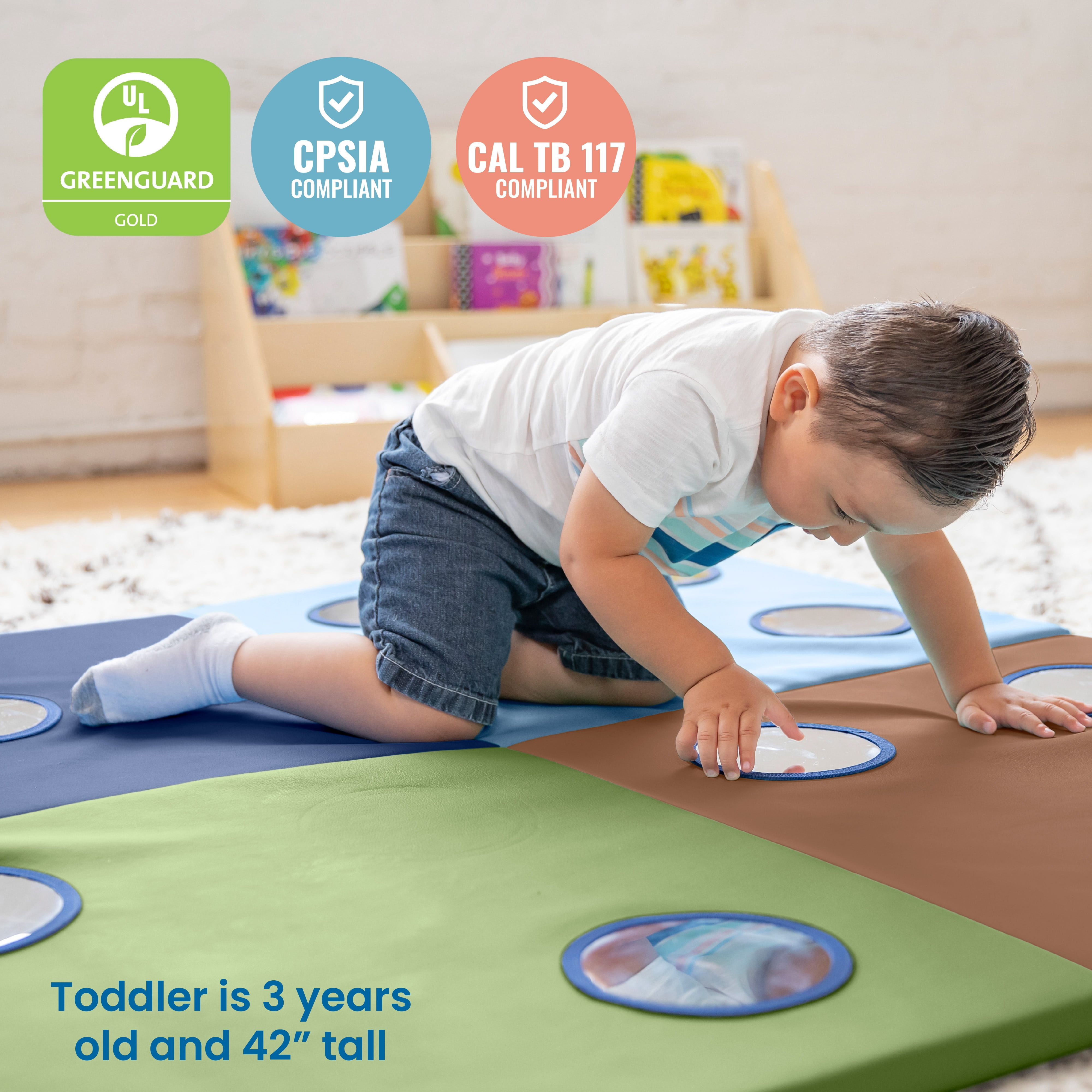 ECR4Kids SoftZone 123 Look at Me Activity Play Mat with Mirrors, Folding Playmat, Earthtone