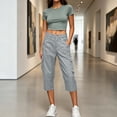 thumbnail image 5 of Womens Straight Leg Capri Cargo Pants High Waisted Button Closure Cropped Trousers with Pockets Casual Work Hiking Pants Gray, 5 of 7