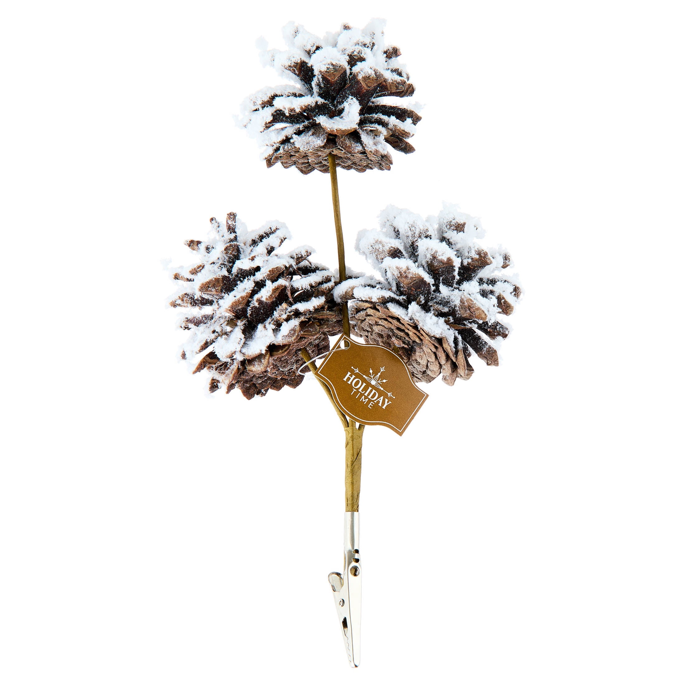 Brown and White Snow-Flocked Pinecone Christmas Clip Ornament, 9", by Holiday Time
