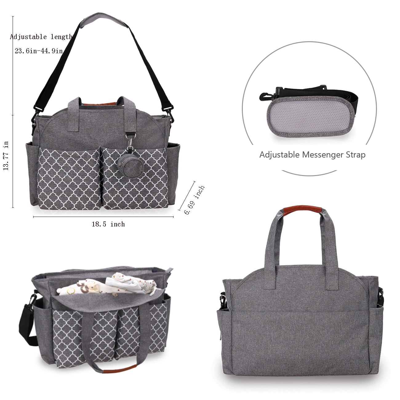 MOMIGO Diaper Bag Tote in Baby Breast Pump Bag Large Capacity Handbag with Adjustable Shoulder Strap(Gray)