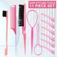 thumbnail image 4 of Hair Styling Tool Set: Combs, Triple Teasing Brush, Edge Brush, Rat Tail Combs, Braid Loop with Clips for Women, Girls, Kids and Stylists 11 pcs, 4 of 5