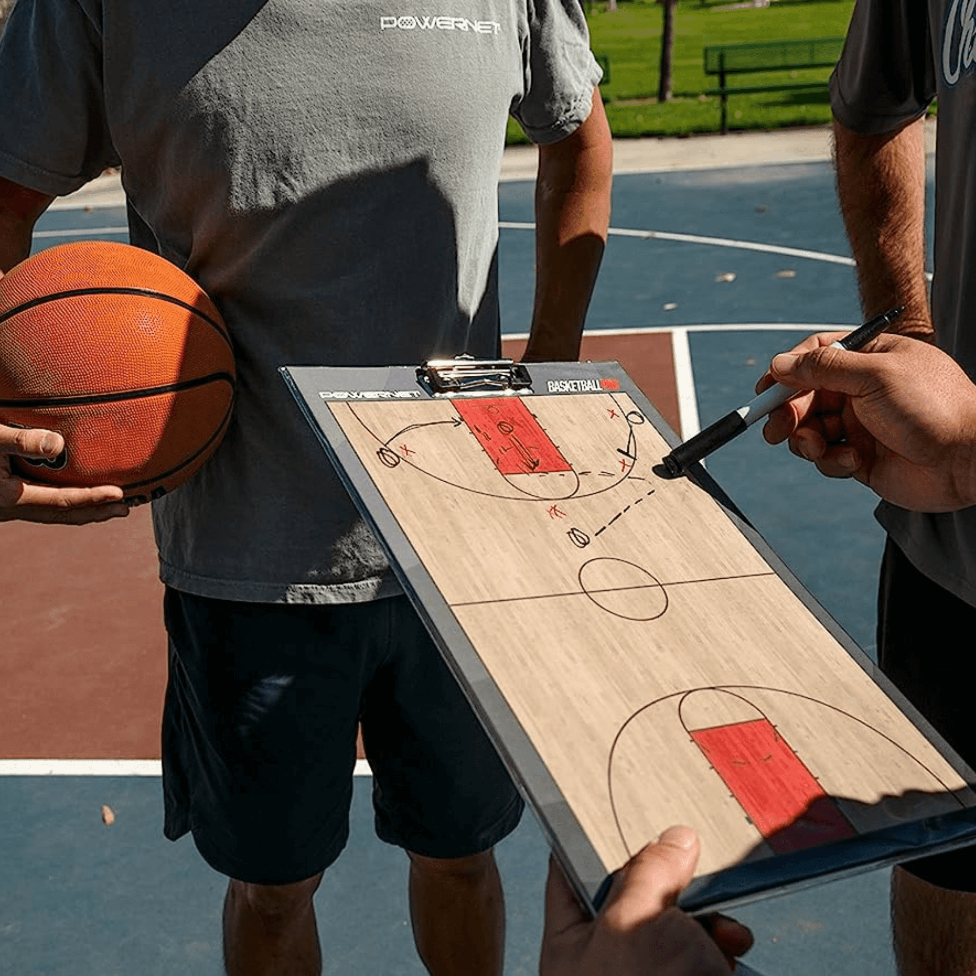 PowerNet Basketball Magnetic Coaching Clipboard, Double Sided Dry Erase Board Clipboard, Basketball Whiteboard with Line Up Chart, Weatherproof Coach Clipboard, Includes 2 Dry Erase Markers