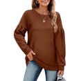 thumbnail image 1 of Sudadera de manga larga empalmada para mujer, Top informal de cuello redondo de Color puro para otoño e invierno, café 3XL, 1 of 6