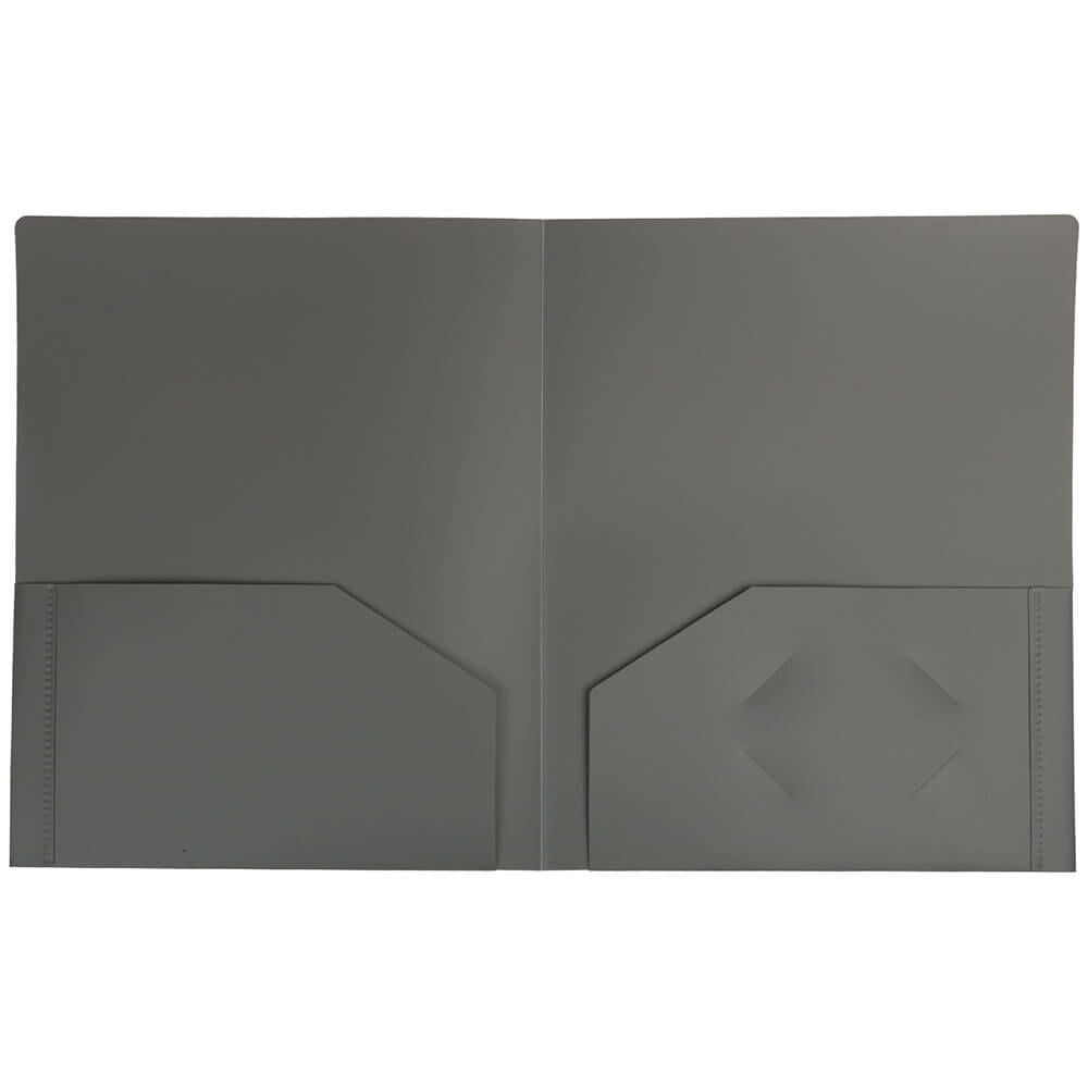 JAM Paper Heavy Duty Plastic 2 Pocket Extra Tough School Folders, Gray, Bulk 48/Pack