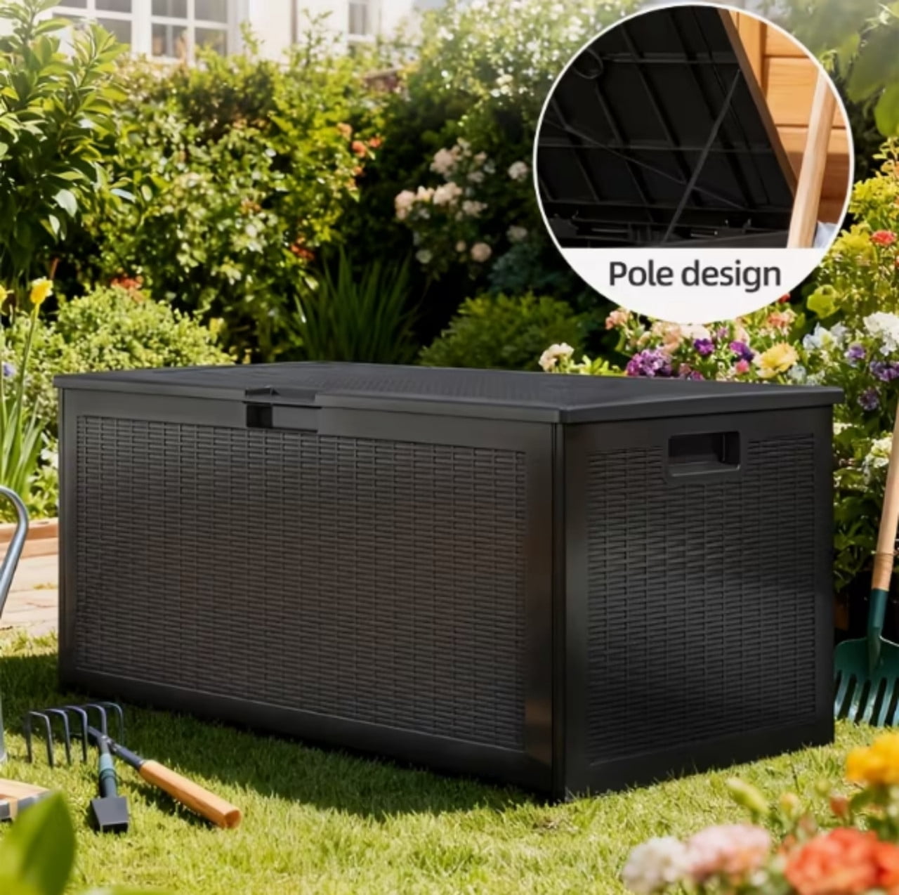 100 Gallon Resin Deck Box, Lockable Patio Outdoor Storage Box for Furniture, Garden Tools and Tools Storage, Waterproof Outside Storage Boxes for Garden, Terrace Furniture
