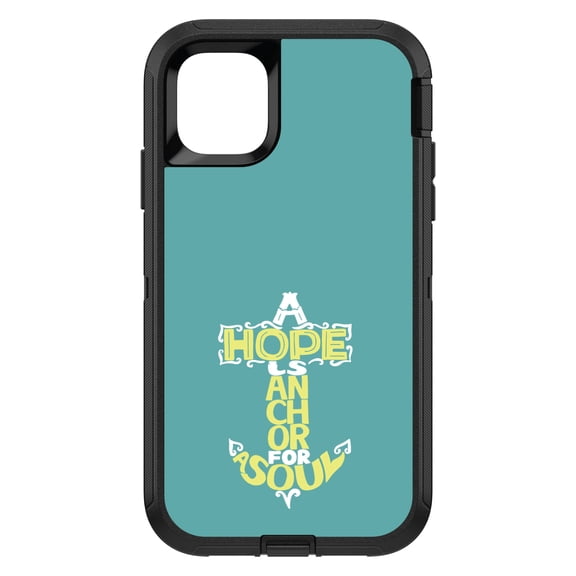 DistinctInk Custom SKIN / DECAL compatible with OtterBox Defender for iPhone 11 Pro MAX (6.5" Screen) - Hope is an Anchor for a Sould - Yellow Teal
