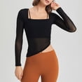 thumbnail image 2 of Women's Long Sleeve Fake Two Piece Tops Mesh Sheer Slim Fit Yoga Workout Cropped Tops with Sport Bra Gym Athletic Shirts Black,L, 2 of 6