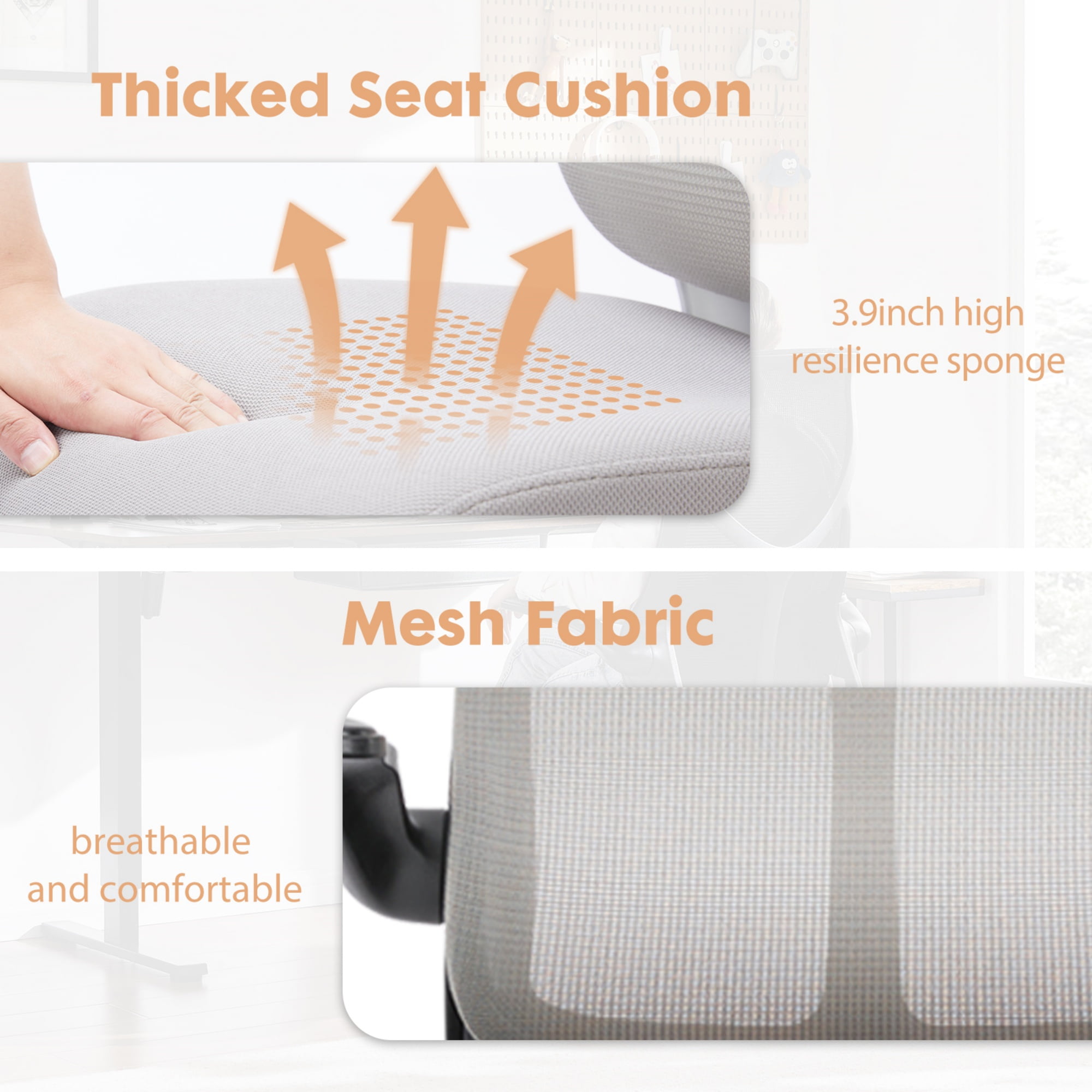 edx Office Chair, Ergonomic Home Office Desk Chairs, Computer Chair with Comfortable Armrests, Mesh Desk Chairs with Wheels, Gray